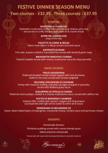 Festive Dinner Season Menu-2025- Giovanni's Knutsford