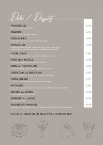 Giovanni's Dessert Menu 2025