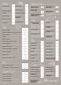 Giovanni's menu Nov 2025